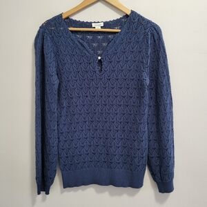 Sundance Leiela Pointelle Modal Blend Dusty Blue Open Knit Sweater Size Small